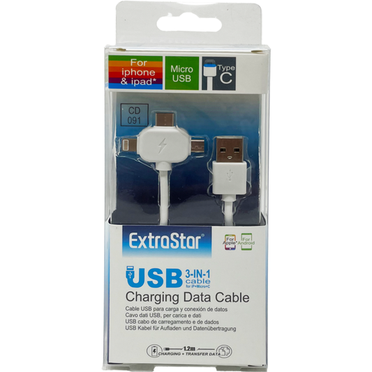 Cable de carga de datos USB Extrastar 3 en 1