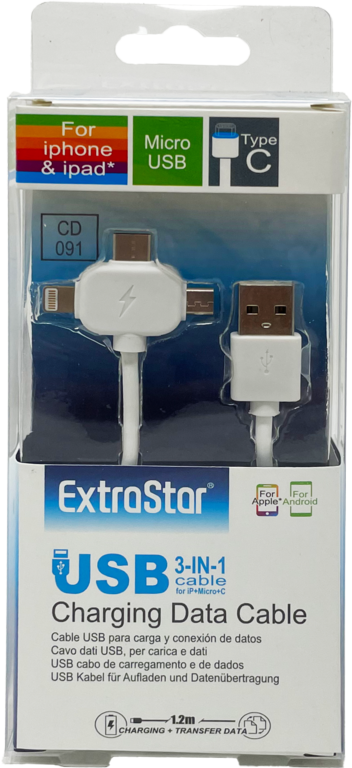 Extrastar 3 in 1 USB Data Charging Cable