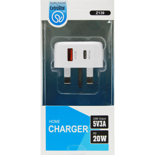 Chargeur de prise domestique Extrastar USB + Type C