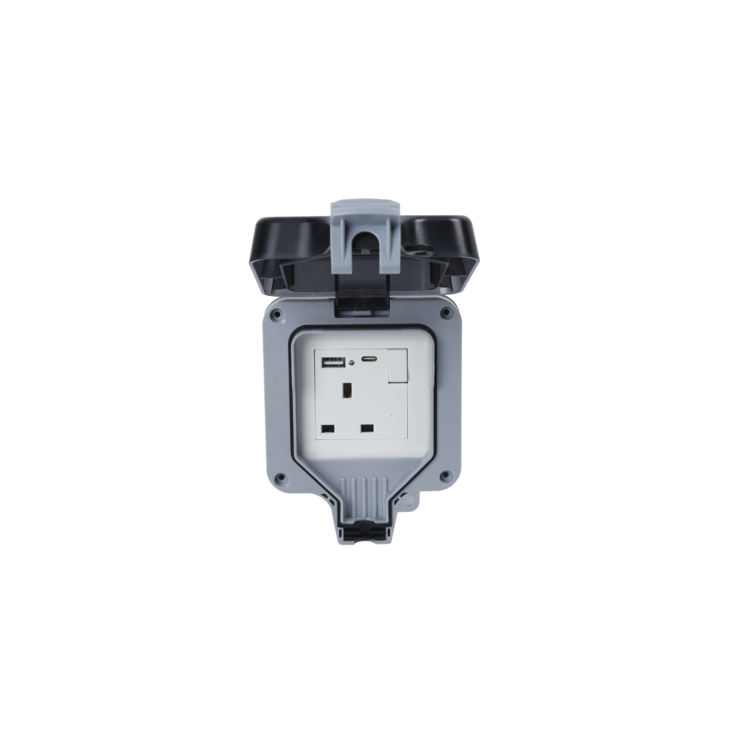 Securlec Single Outdoor Weatherproof Switched 1 Gang Socket With USB-A & USB-C