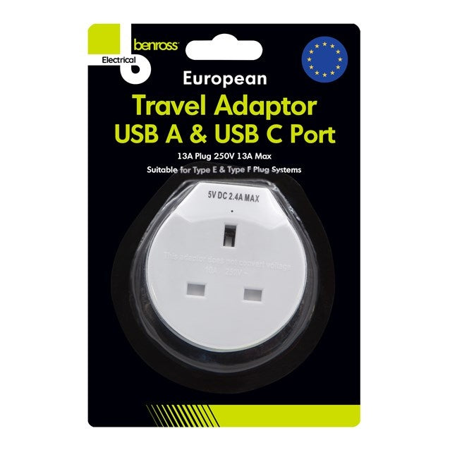 Benross 1 Way European Travel Adaptor