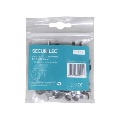 Securlec Cable Clip Round Brown 7mm 50 Piece