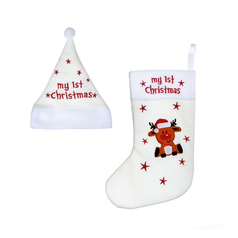 Premier 36cm My First Christmas Cream Baby Hat & Stocking