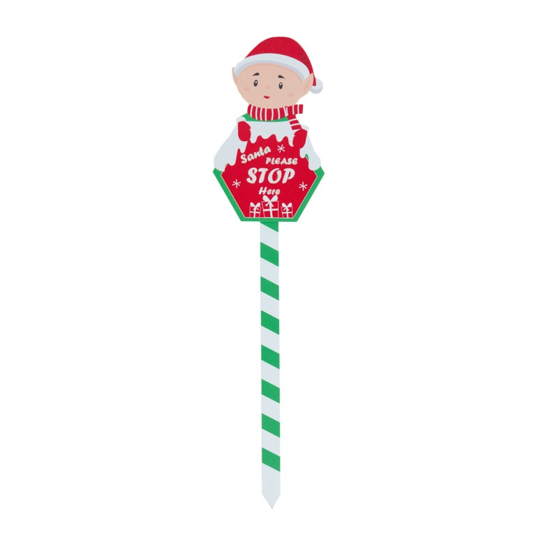 Premier Elf Santa Stop Here  Garden Stake