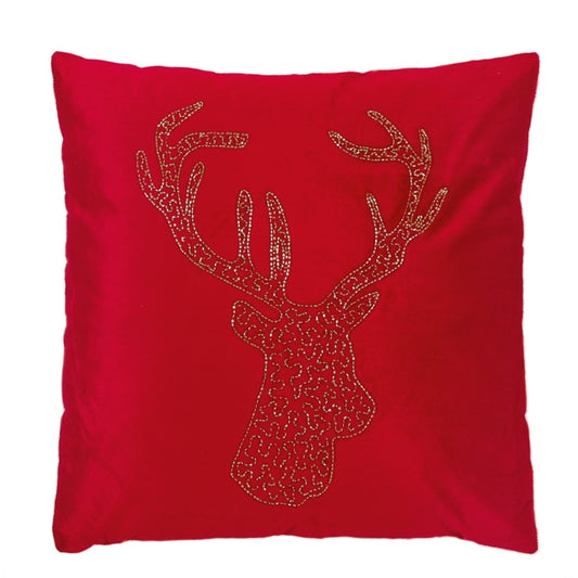 Premier Red Velvet  Reindeer Cushion