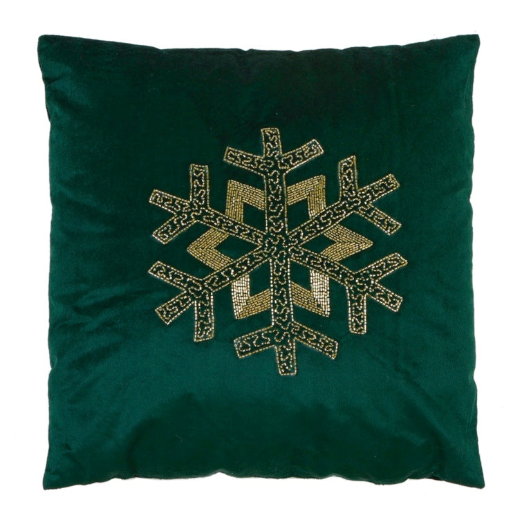 Premier Green Velvet  Snowflake Cushion