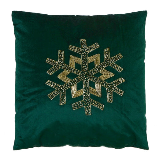 Premier Green Velvet  Snowflake Cushion