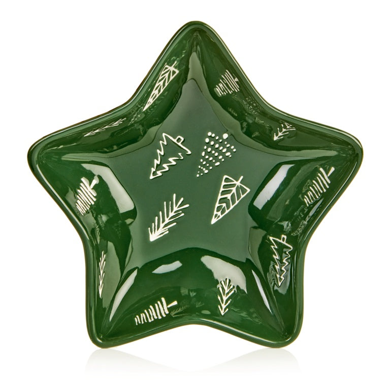 Premier Green Star Plate With White Christmas Trees