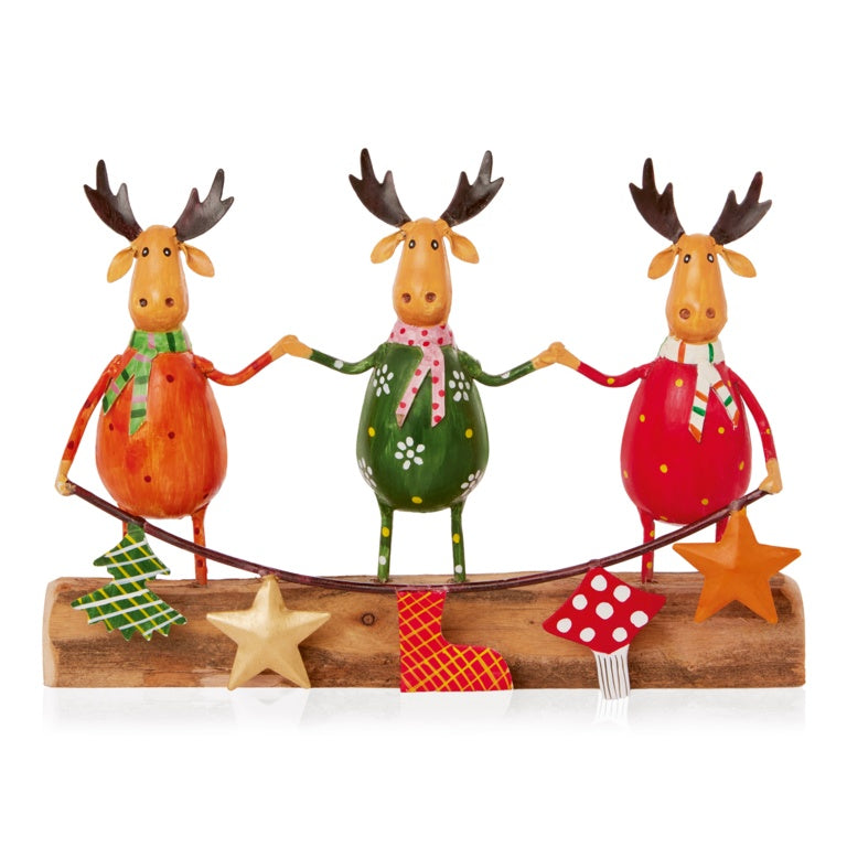 Premier Iron Trio Of Moose On Wooden Base