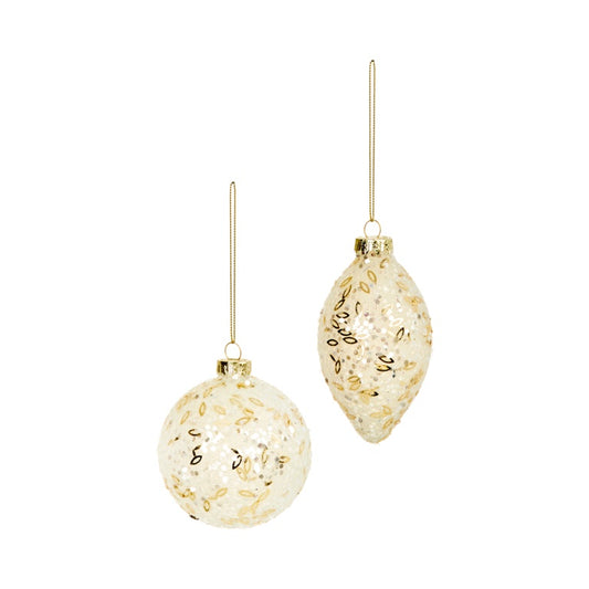 Premier White Glass Bauble With Gold Sequin