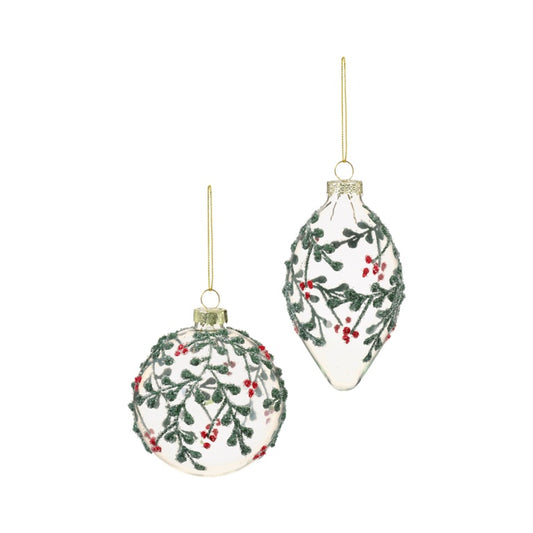 Premier Clear Glass Bauble With Holly Berry Glitter