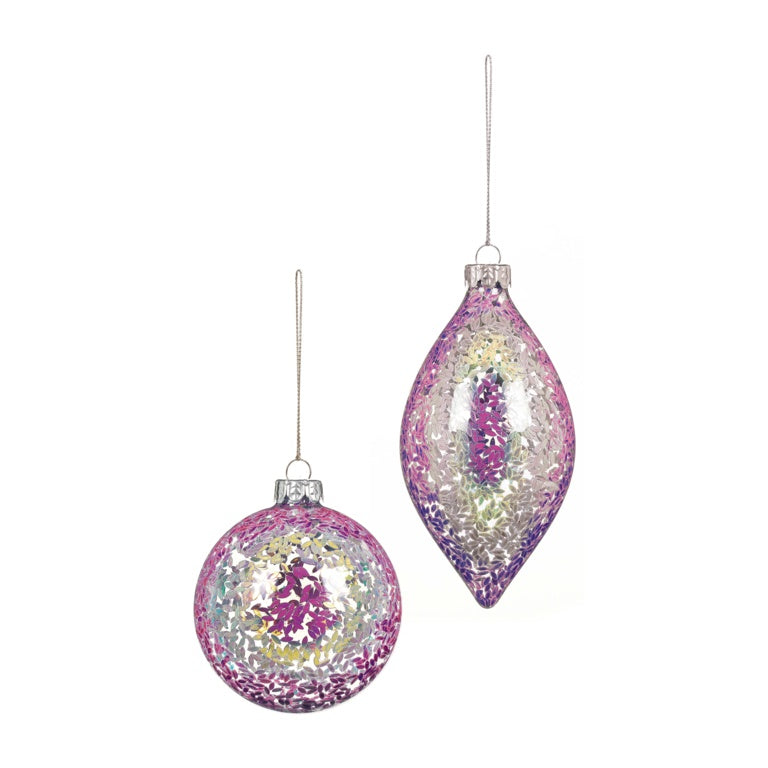 Premier Pink Iridescent Glass Bauble With  Sequins