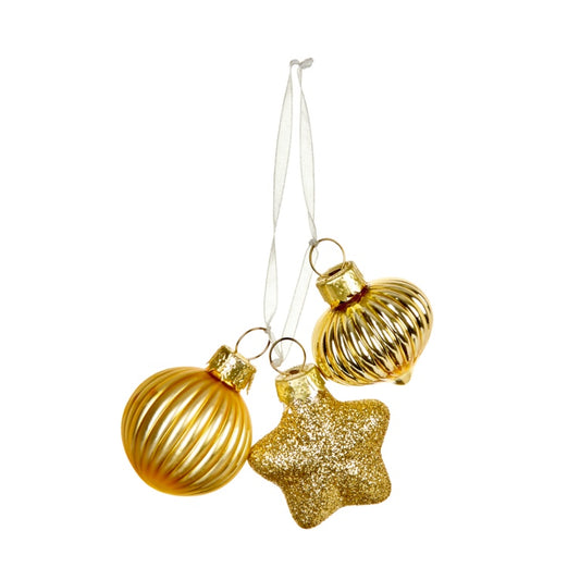 Premier 3 Piece Gold Glass Bauble On Ribbon