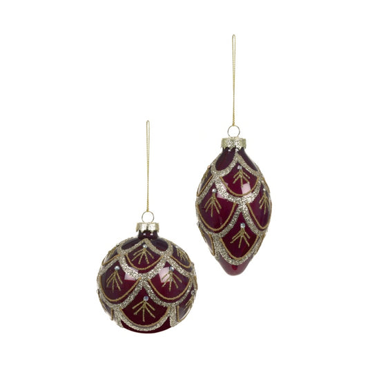 Premier Shiny Plum Scallop Glass Bauble  With Glitter