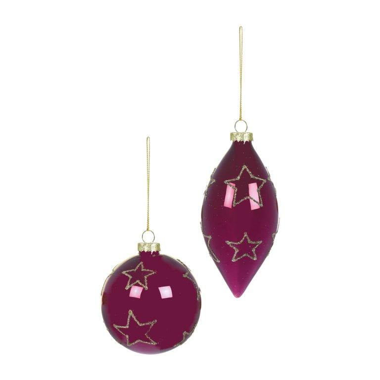 Premier Shiny Plum Glass Bauble With Stars