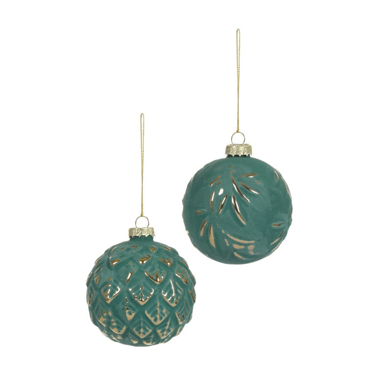 Premier Emerald Glass Bauble With Gold Branch Design