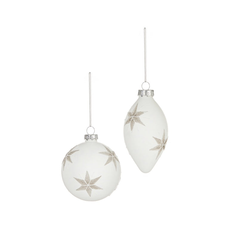 Premier White Glass Bauble With Silver Snowflake Star