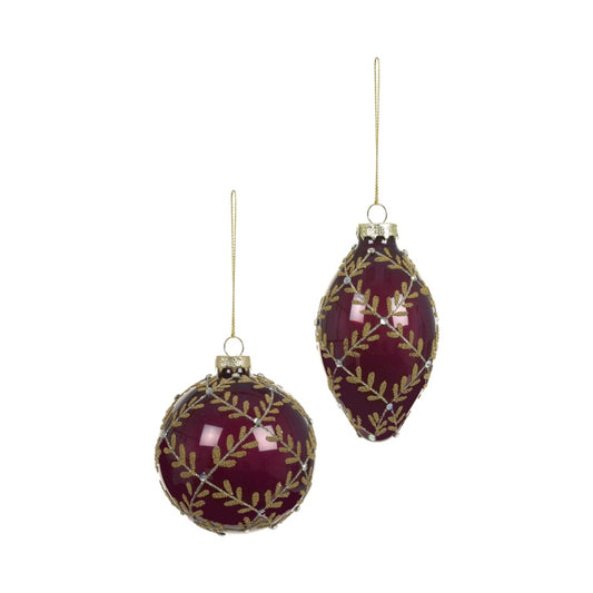 Premier Shiny Opal Plum Glass Bauble  With Gold Branch