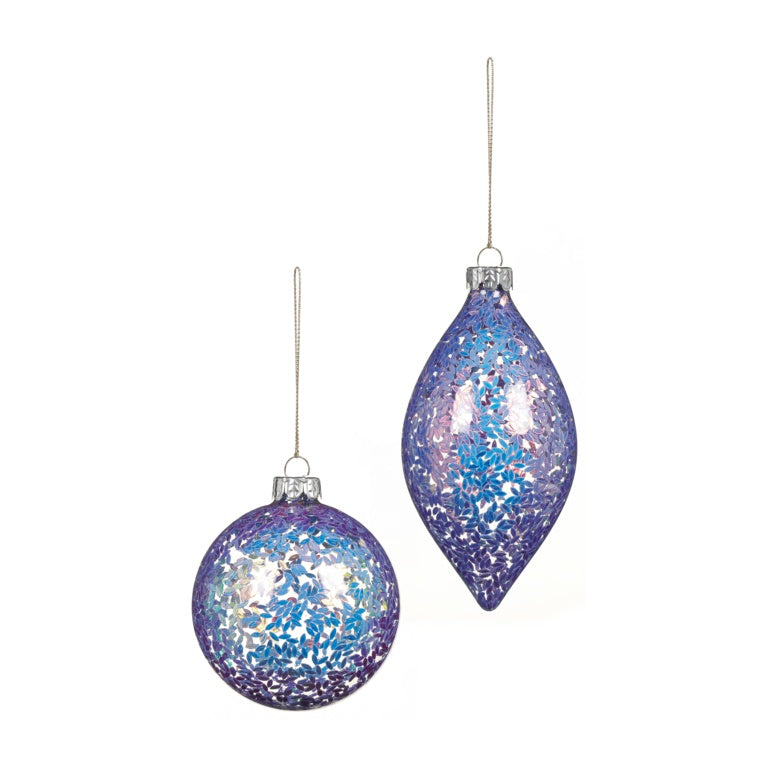 Premier Blue Iridescent Glass Bauble With  Sequins