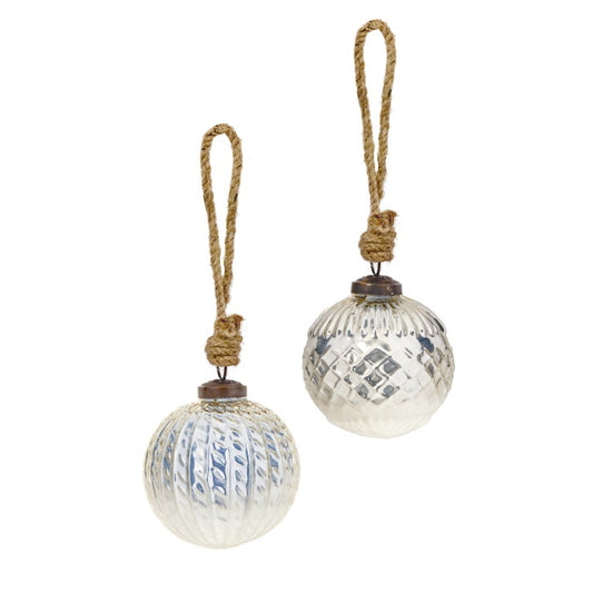 Premier Silver Lattice Ribbed Glass Bauble