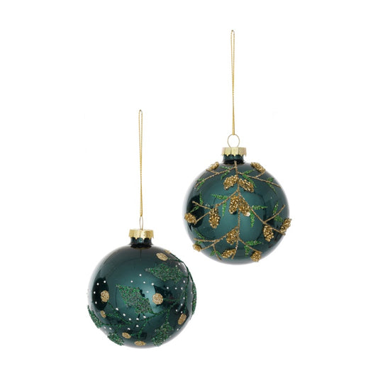 Premier Blue Green Enamel Bauble With Bead Flower