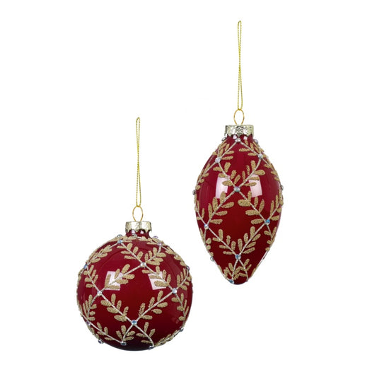 Premier Shiny Opal Red Glass Bauble  With Gold Branch