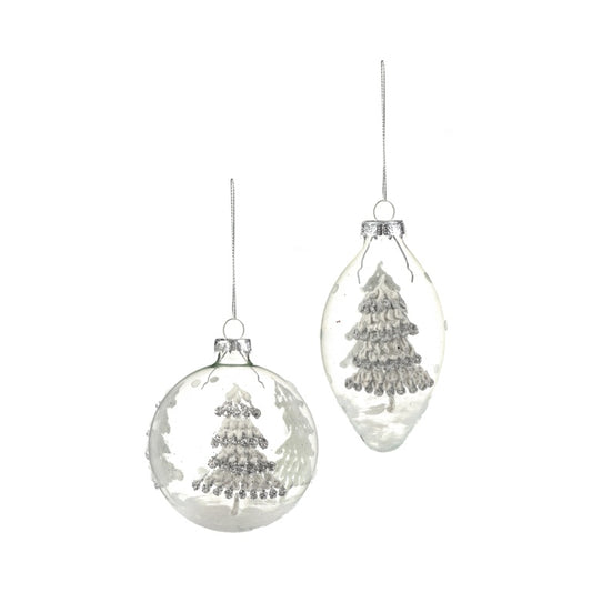 Premier Clear  Glass Bauble With Silver Glitter Tree