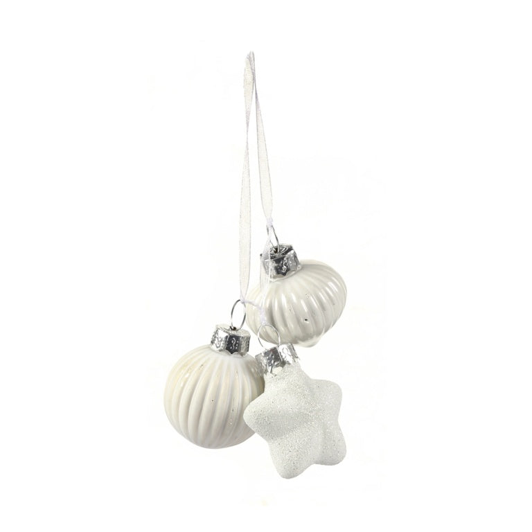 Premier 3 Piece White Glass Bauble On Ribbon