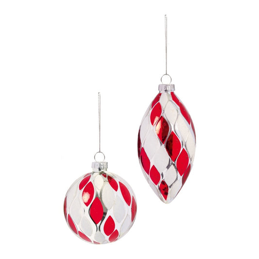 Premier Red White Shiny Glass Bauble With Silver Decoration