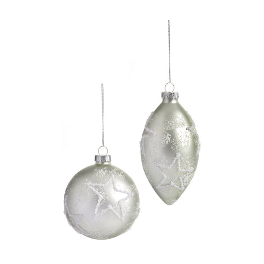 Premier Matt White Glass Bauble With White Stars