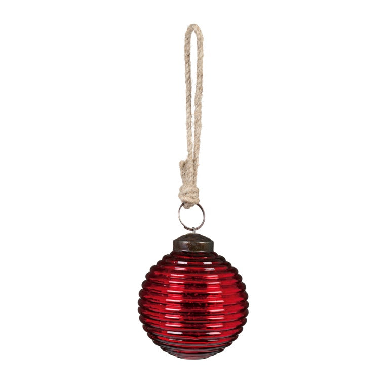 Premier Dark Red Ribbed Shiny & Matt Bauble