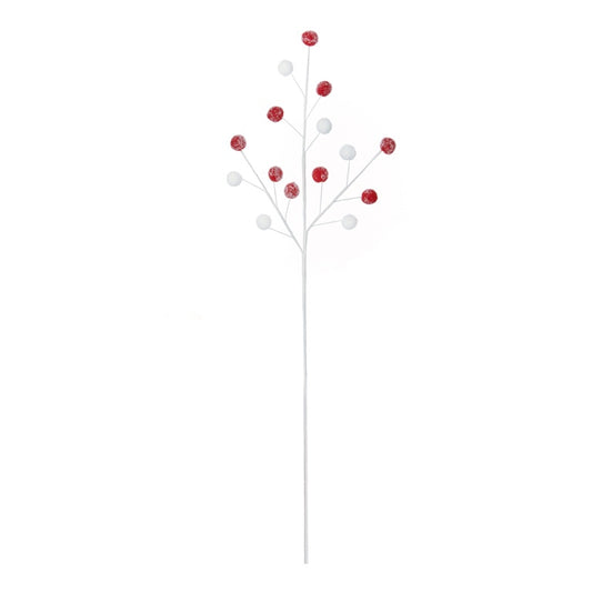 Premier Red White Frosted Pom Pom Stem