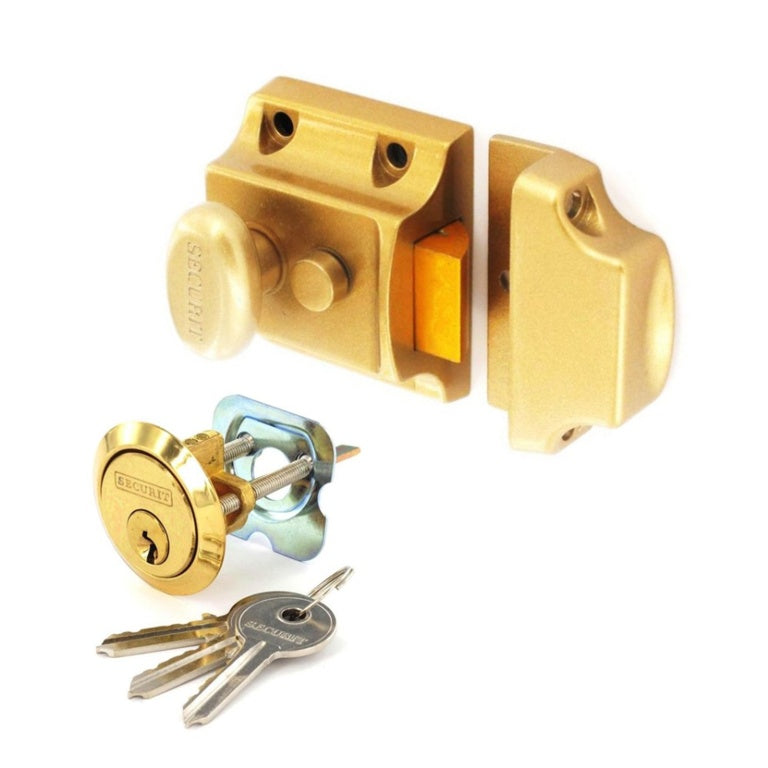 Securit Champagne Finish Nightlatch Brass Cylinder