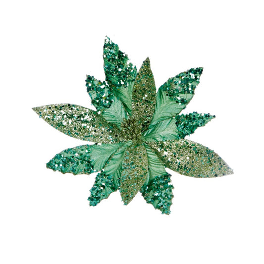 Premier Light Green Glitter Poinsettia With Sequins