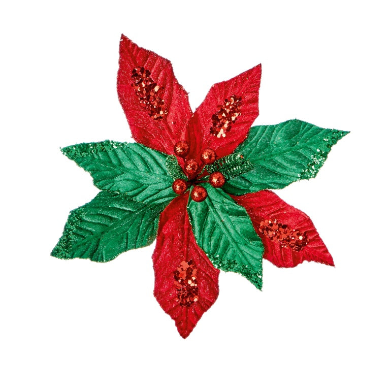 Premier Red Green Poinsettia Clip On