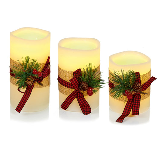 Premier Set 3 Wax Candles With Tartan Ribbon