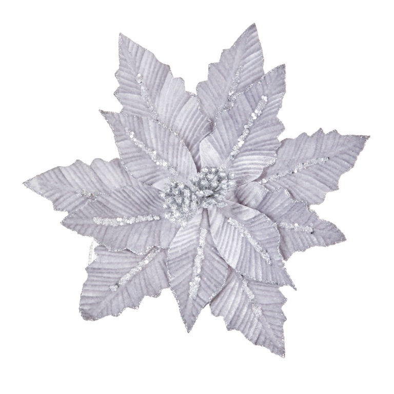 Premier Silver Velvet Poinsettia Clip On