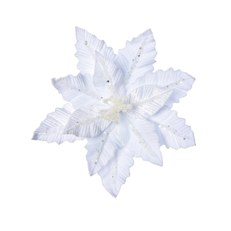 Premier White Velvet Poinsettia Clip On