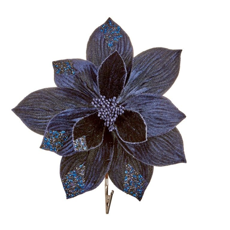 Premier Dark Blu Velvet Poinsettia Poinsettia With Sequins