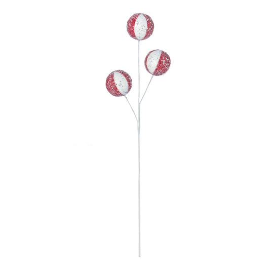 Premier Red White Frosted Ball On Stem