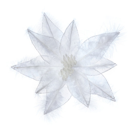 Premier White Sheer Poinsettia With Feather