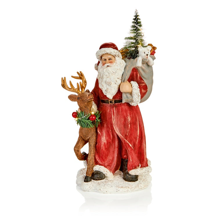 Premier Lit Polyresin Santa W/ith Deer