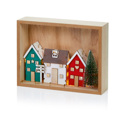 Premier Lit Wood Frame With Houses Scene