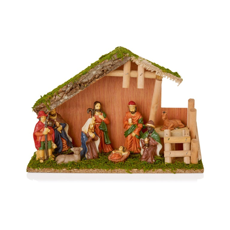 Premier 9 Piece Nativity Scene With Wood House