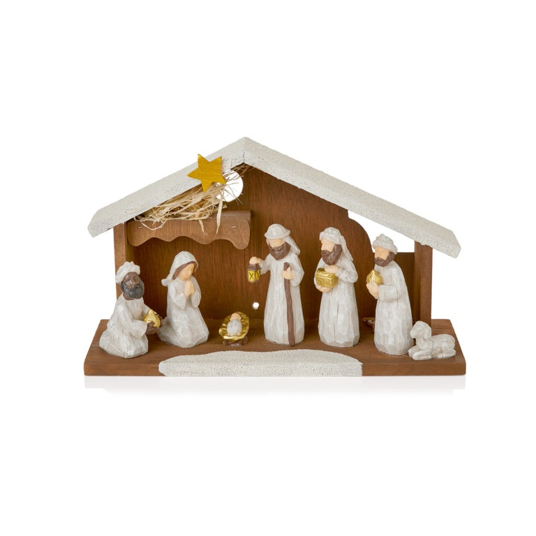 Premier 7 Piece Nativity Scene With Wood House