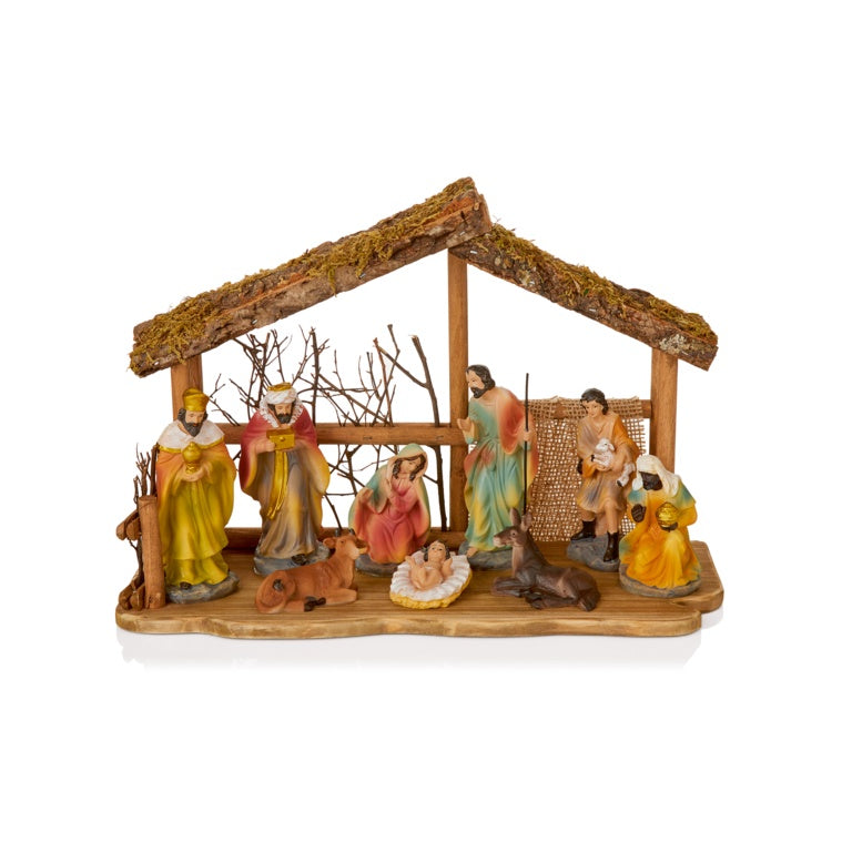 Premier 10 Piece Nativity Scene With Wood House