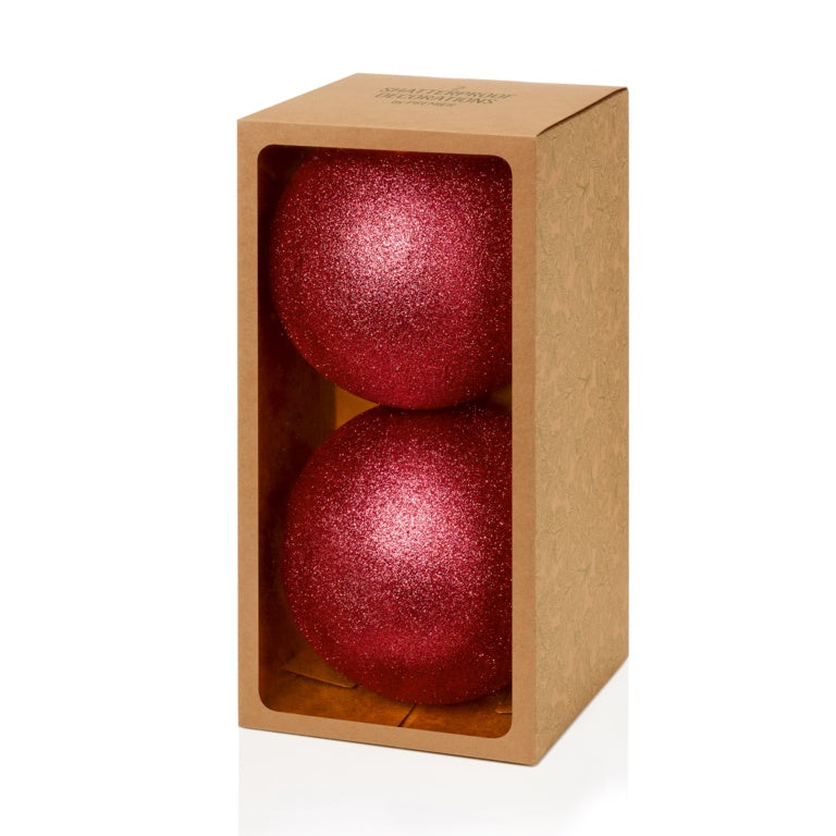 Premier 2 Piece Red Glitter Shatterproof Baubles