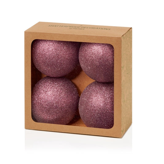 Premier 4 Piece Plum Glitter Shatterproof Baubles