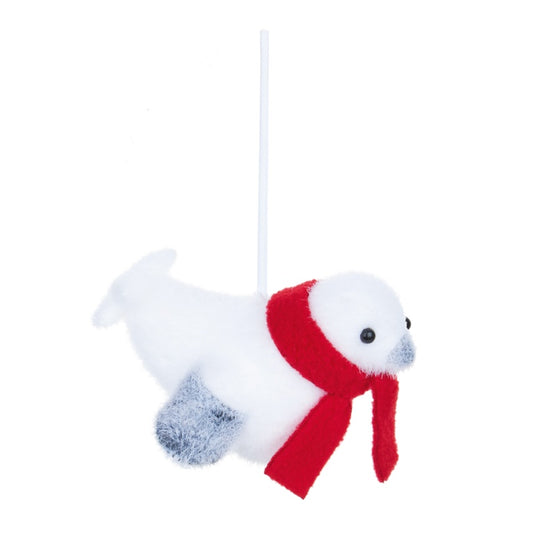 Premier White Flock Seal Hanging Decoration