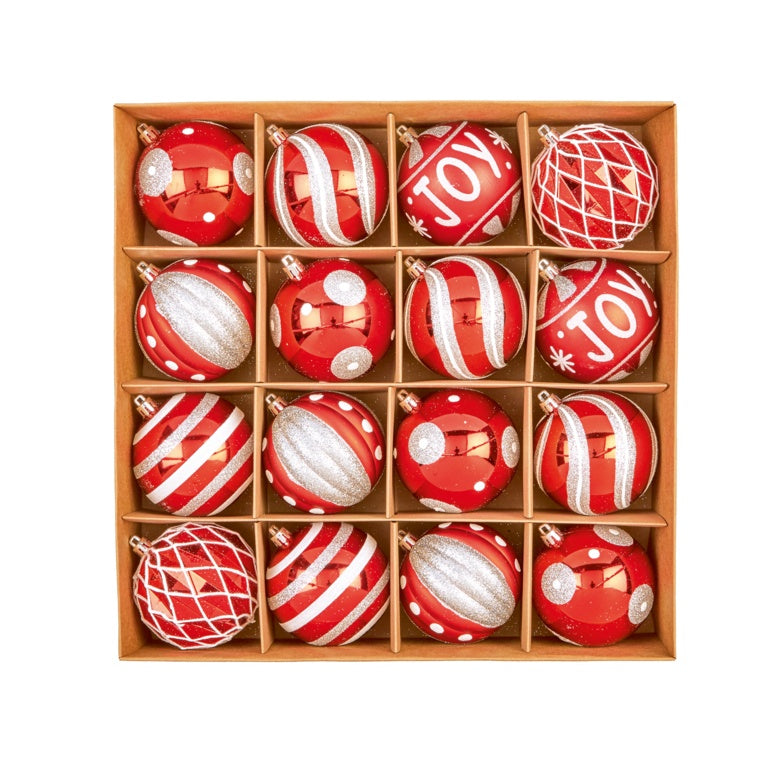 Premier 16 Piece Multi Red White Silver Baubles